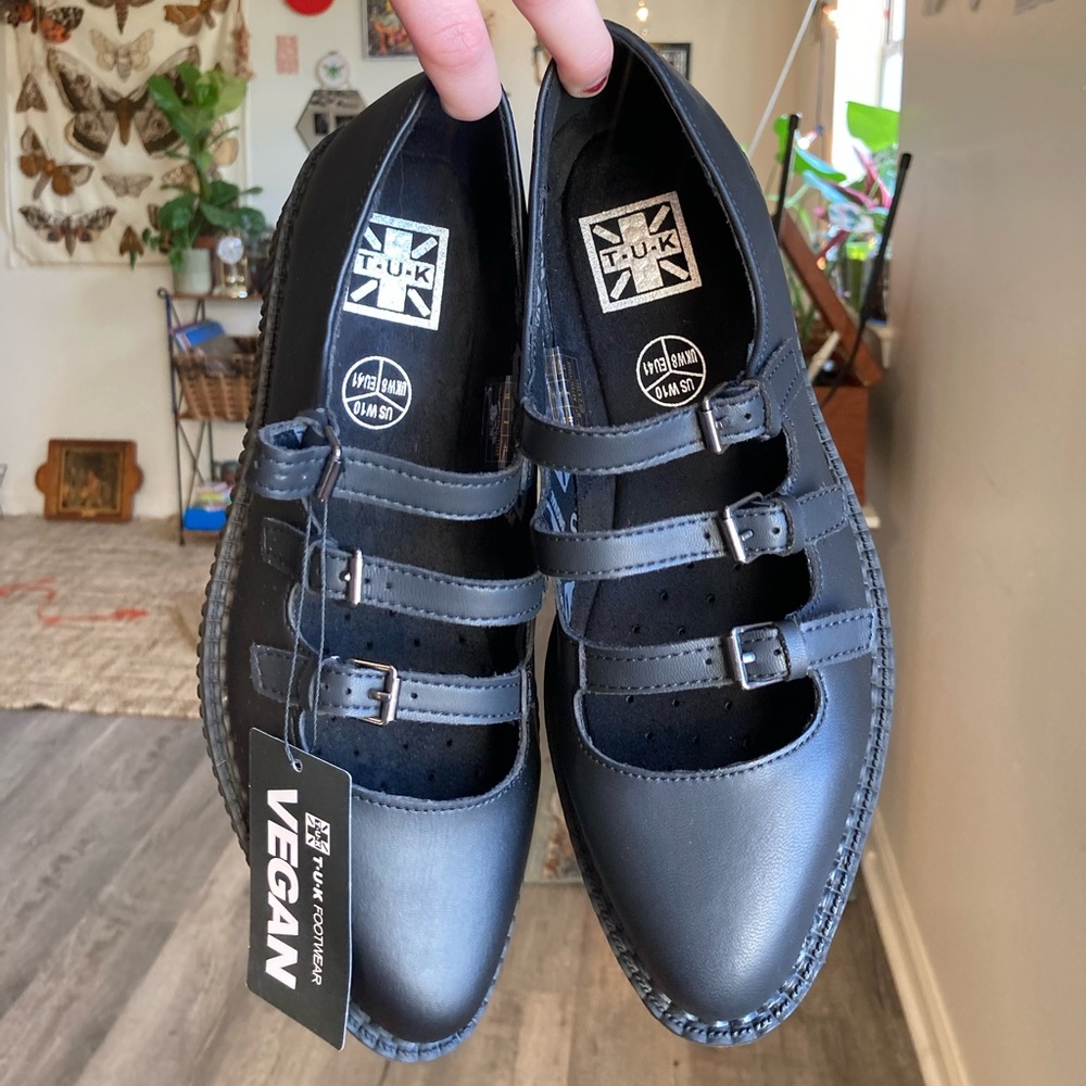TUK Black TUKskin™ Pointed 3-Strap Mary Jane